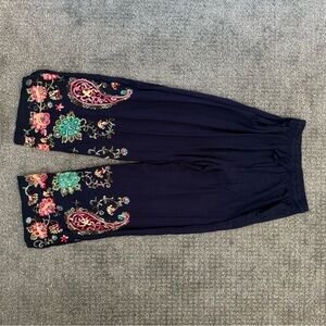Embroidered Wide-Leg Pants